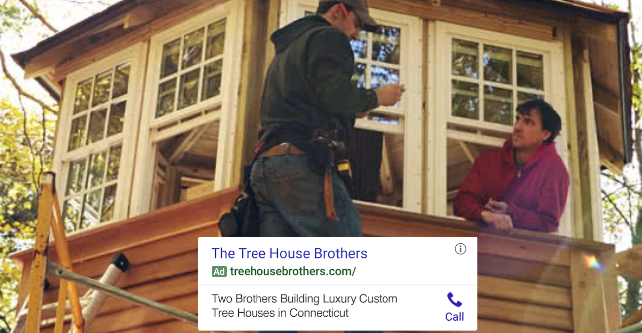 A photo of The Tree House Brothers and the Google Ad of Their Business