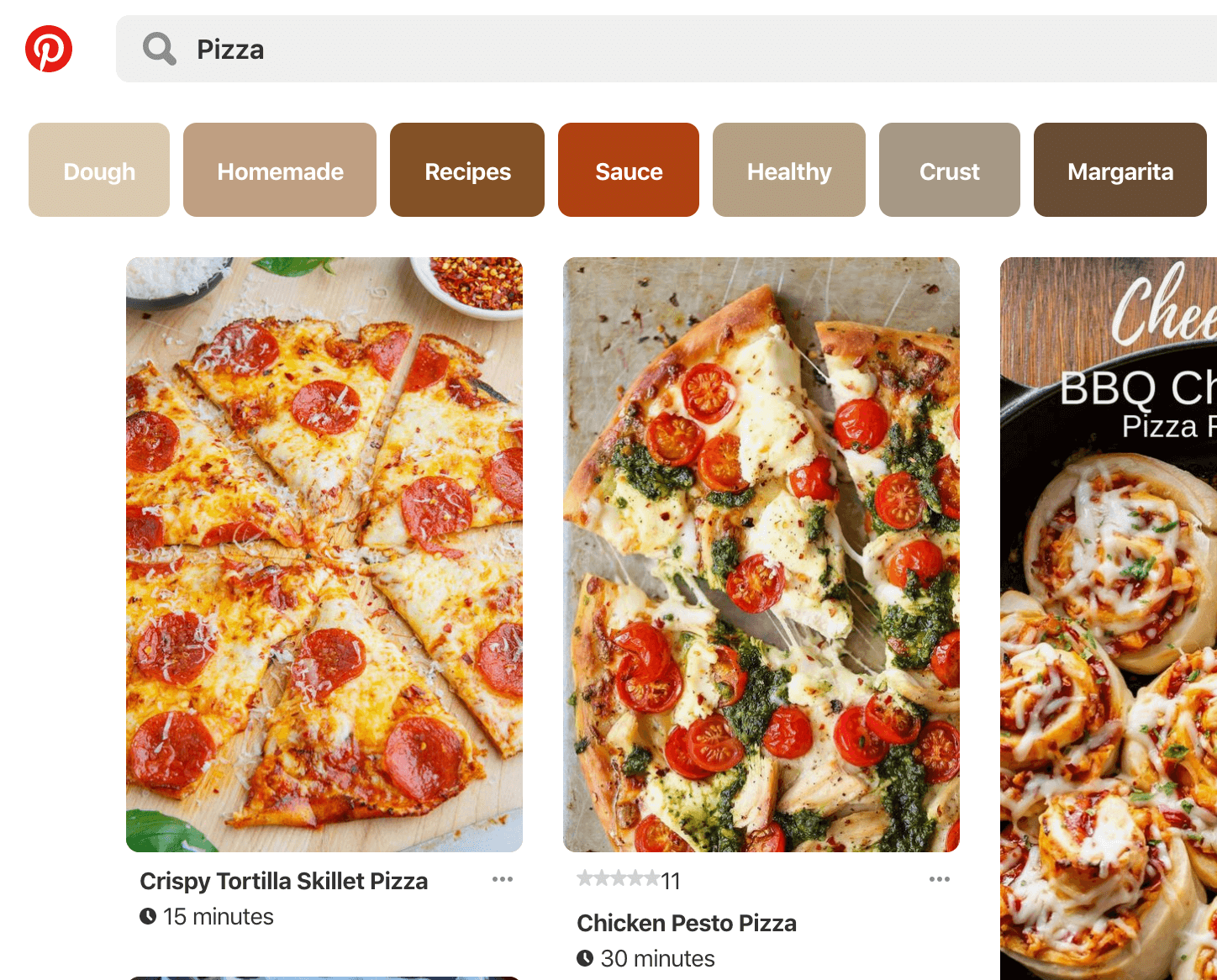 Screenshot of Pizzas from Pinterest