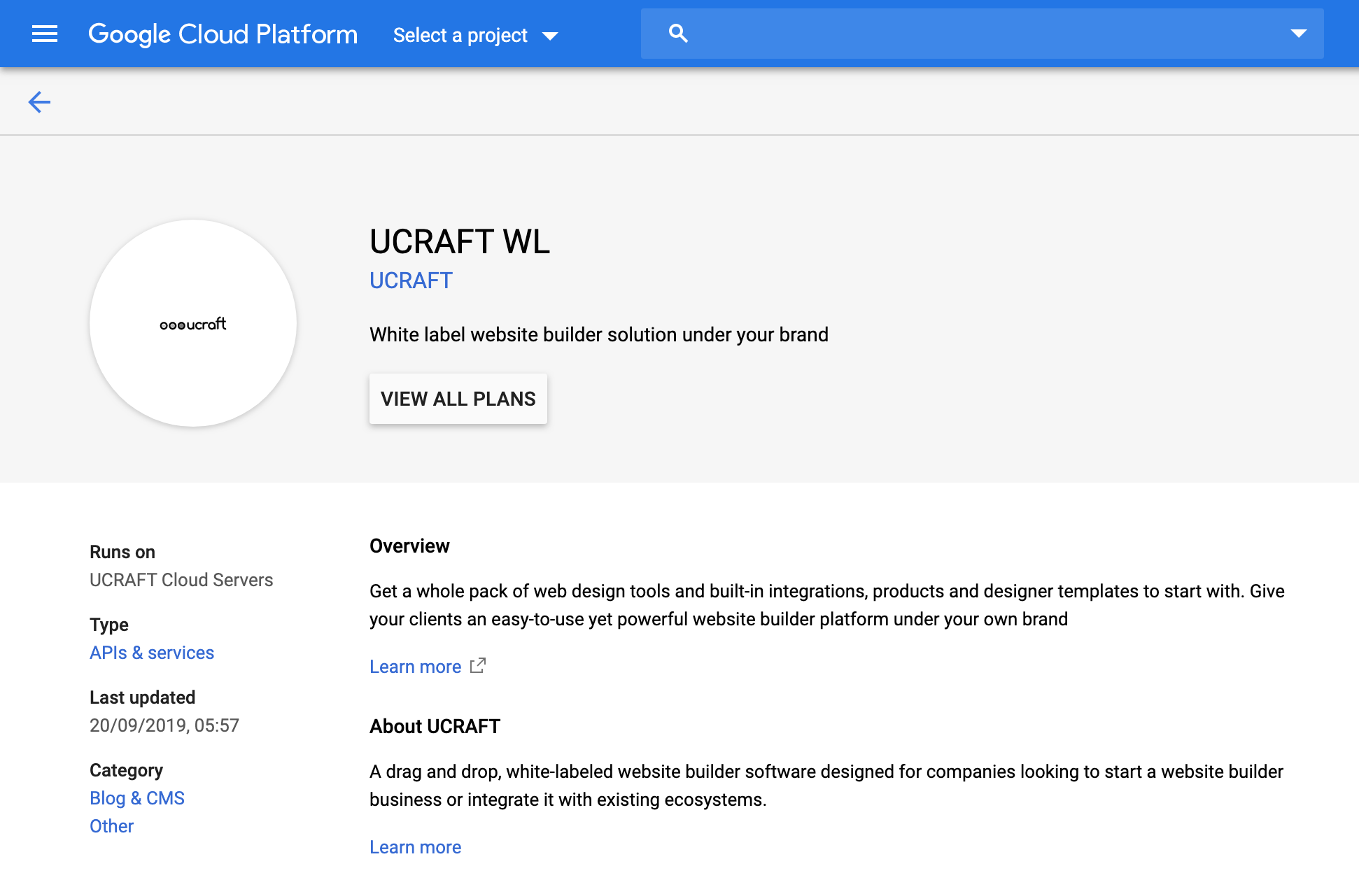 ucraft-ը google հարթակում